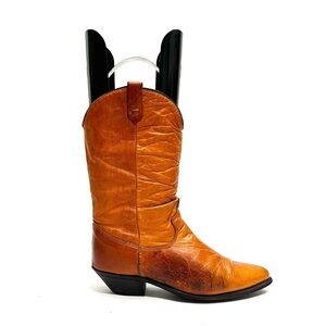 Vintage 1980s women’s tan leather slouchy cowboy boots